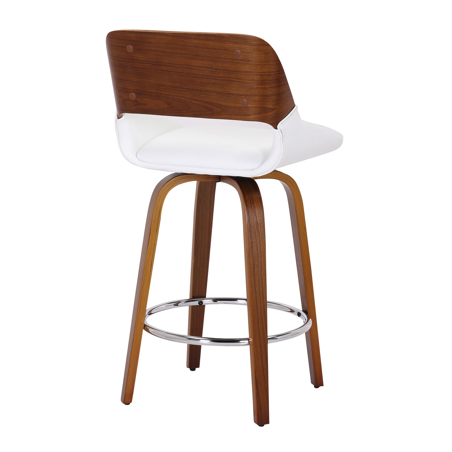 Hudson 26" Counter Stool with Swivel in White Faux Leather and Walnut