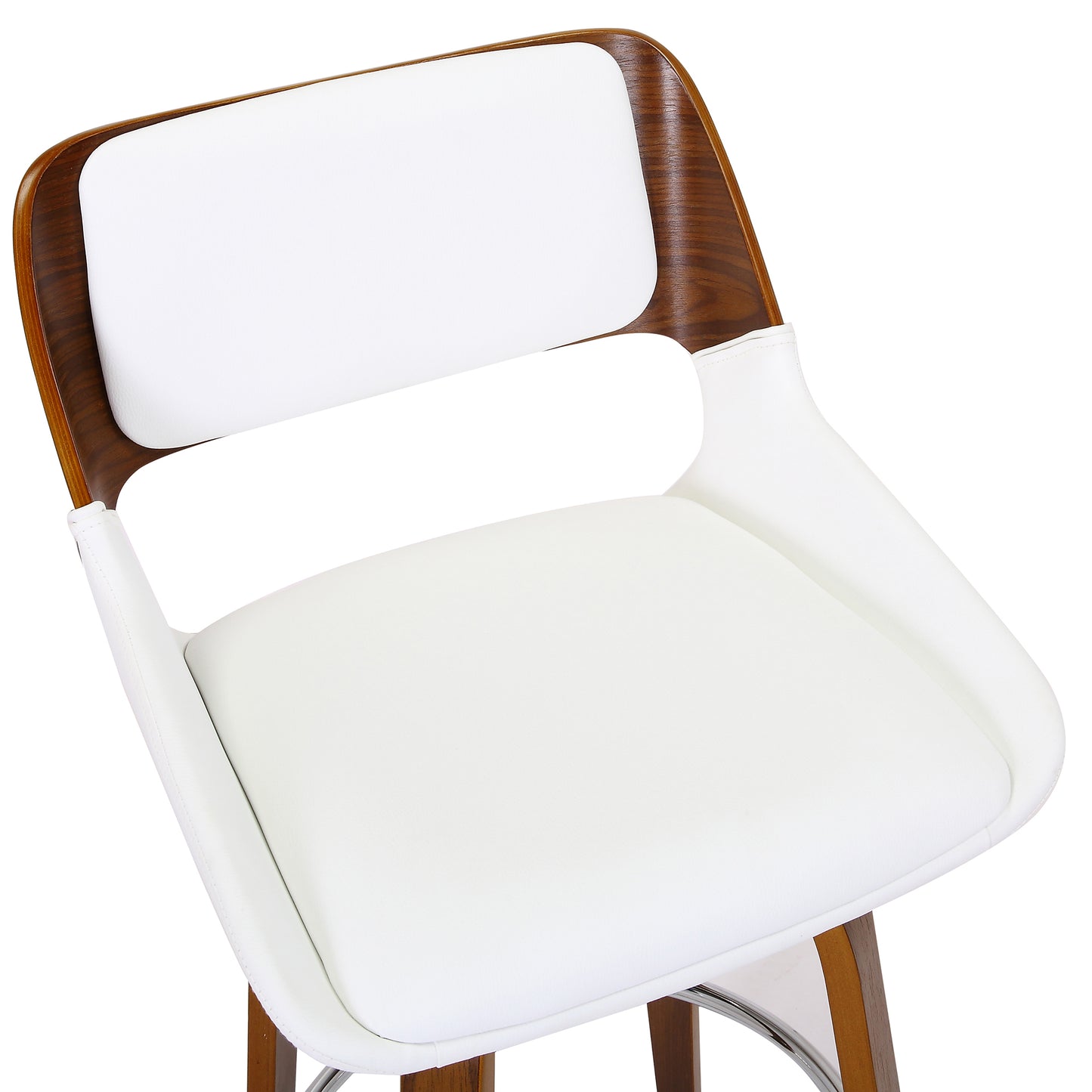 Hudson 26" Counter Stool with Swivel in White Faux Leather and Walnut