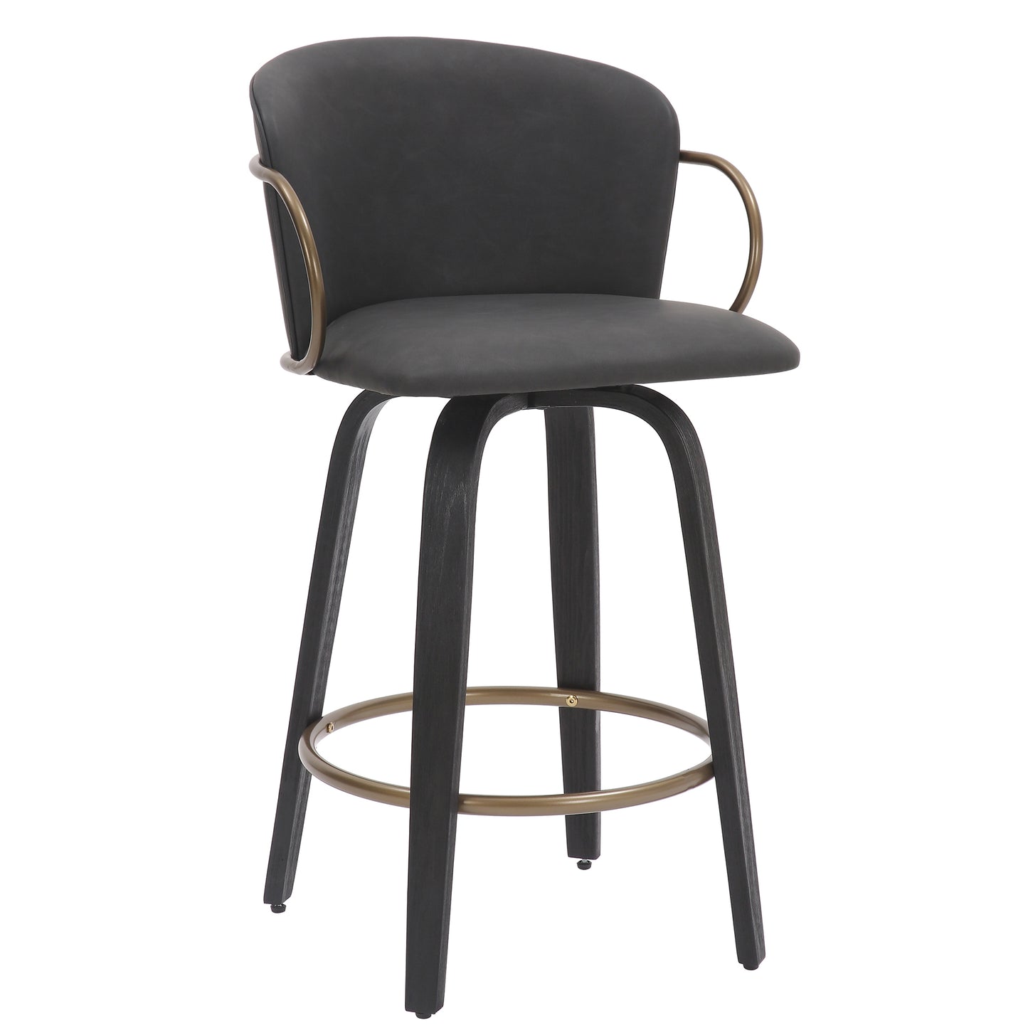 Lawson 26" Counter Stool, Set of 2, with Swivel in Vintage Charcoal, Black and Aged Gold