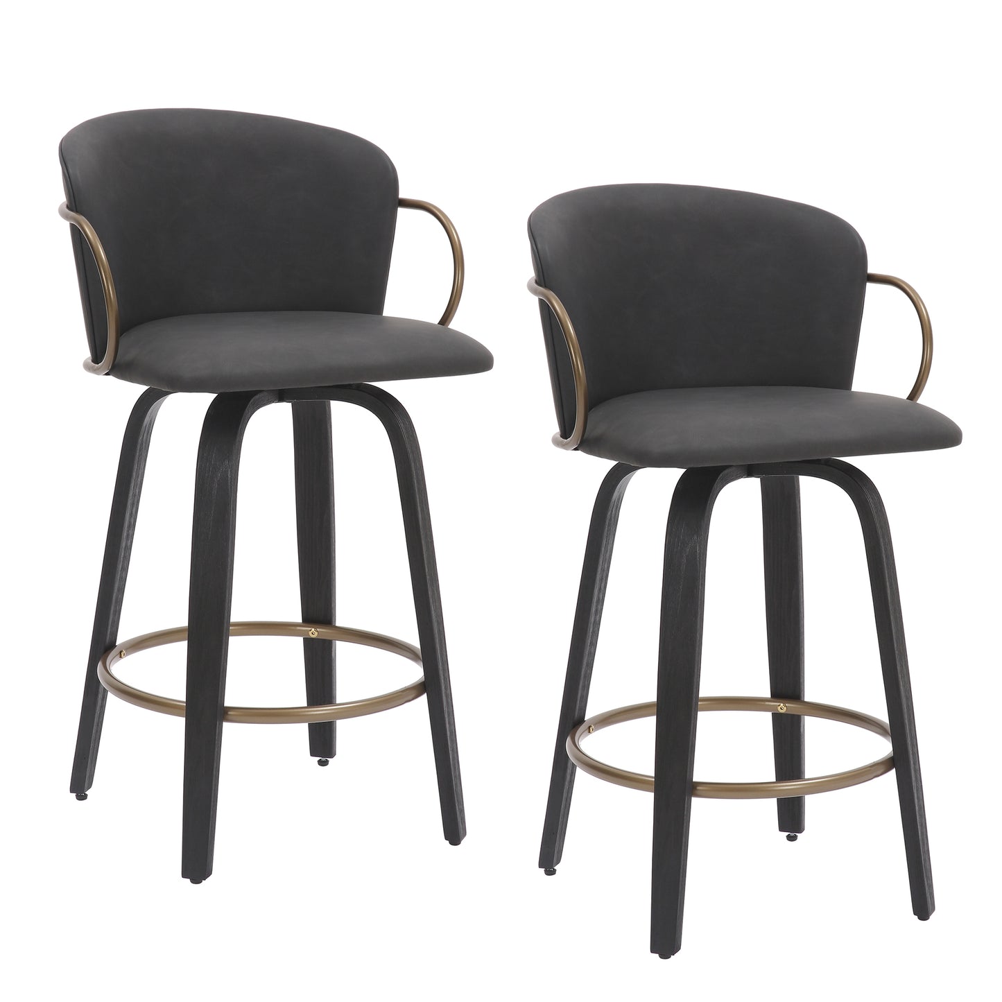 Lawson 26" Counter Stool, Set of 2, with Swivel in Vintage Charcoal, Black and Aged Gold