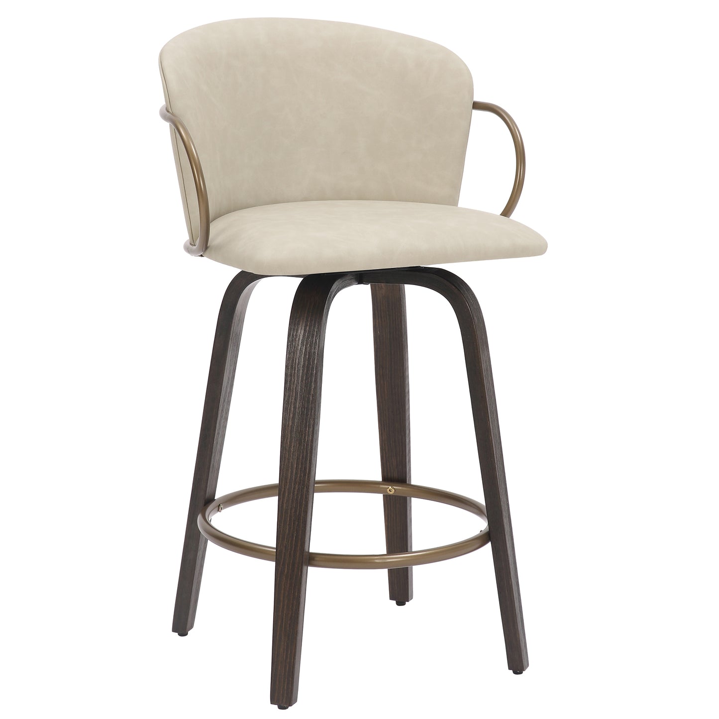 Lawson 26" Counter Stool, Set of 2, with Swivel in Vintage Ivory, Brown and Aged Gold