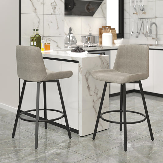 Fern 26" Counter Stool, set of 2, with Swivel in Grey Fabric and Black