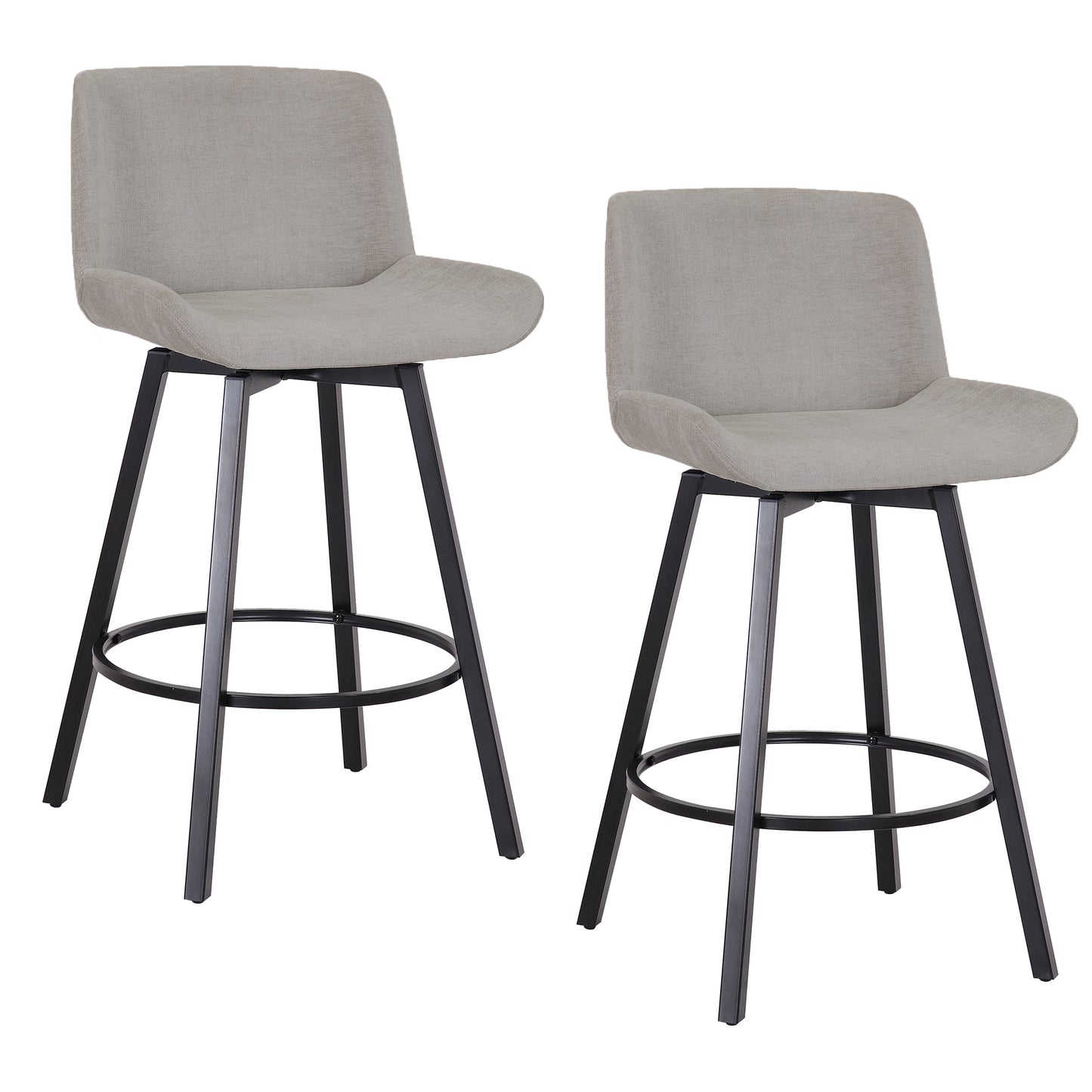 Fern 26" Counter Stool, set of 2, with Swivel in Grey Fabric and Black