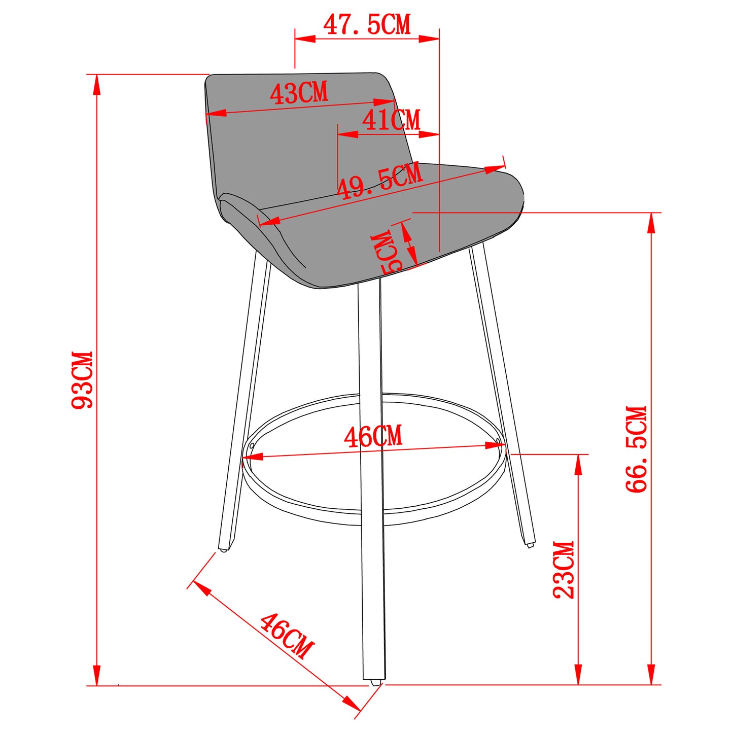 Fern 26" Counter Stool, set of 2, with Swivel in Grey Fabric and Black