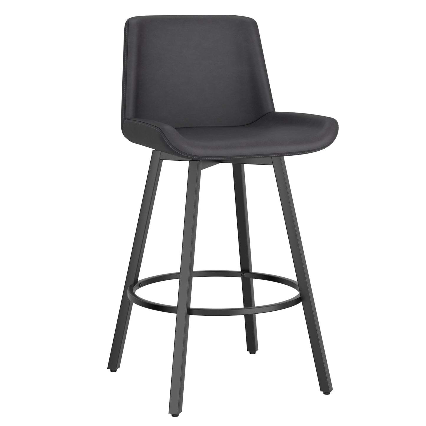 Fern 26" Counter Stool, set of 2, with Swivel in Vintage Charcoal Faux Leather and Black