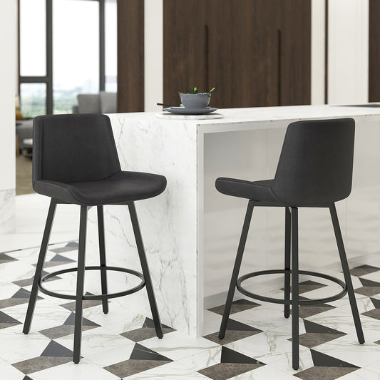 Fern 26" Counter Stool, set of 2, with Swivel in Vintage Charcoal Faux Leather and Black