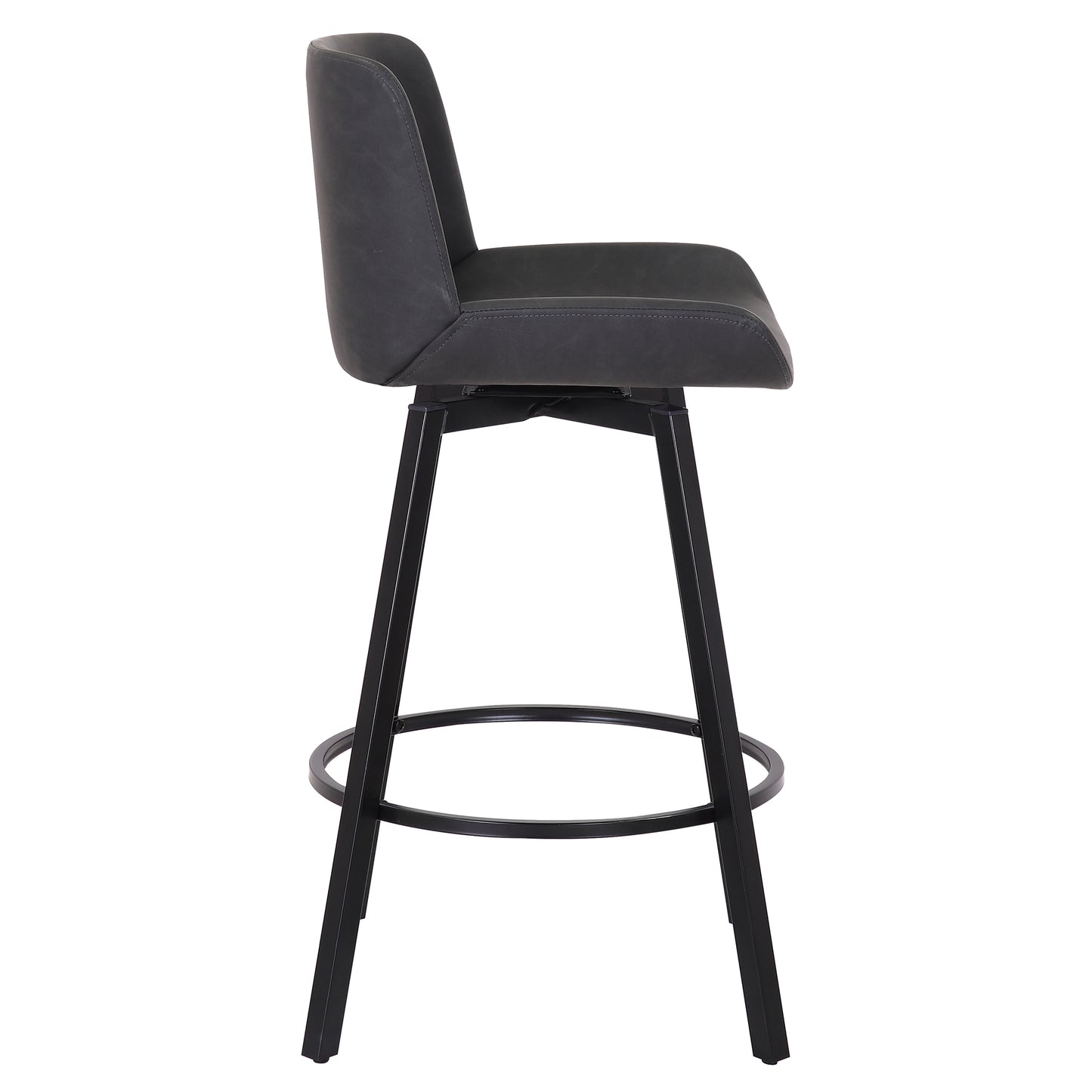 Fern 26" Counter Stool, set of 2, with Swivel in Vintage Charcoal Faux Leather and Black