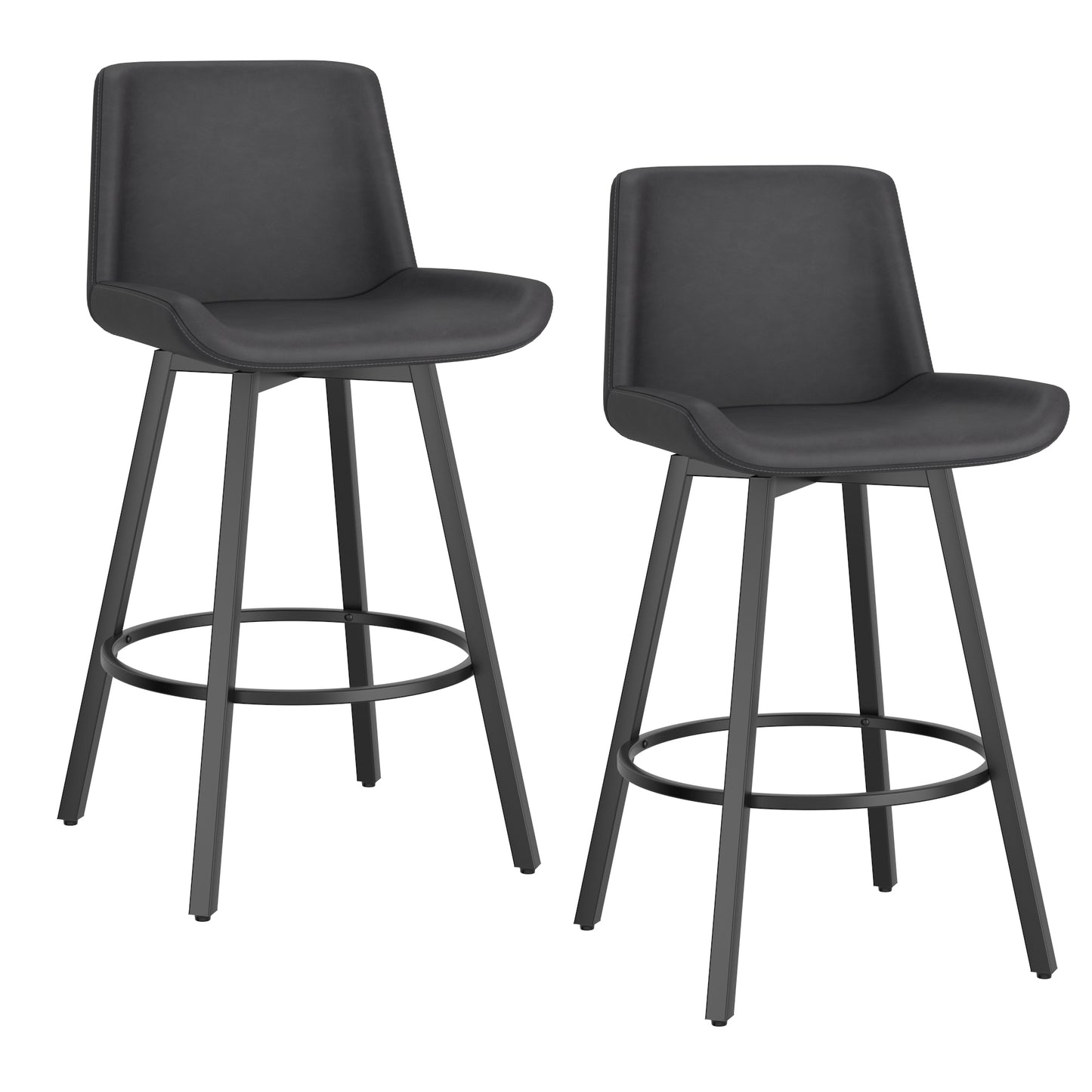 Fern 26" Counter Stool, set of 2, with Swivel in Vintage Charcoal Faux Leather and Black