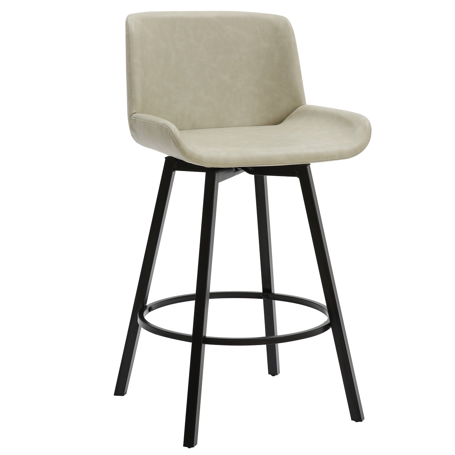 Fern 26" Counter Stool, set of 2, with Swivel in Vintage Ivory Faux Leather and Black