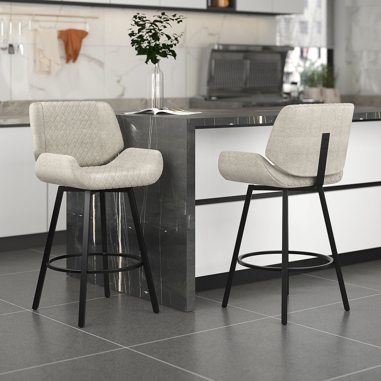 Fraser 26" Counter Stool, set of 2, with Swivel in Grey Fabric and Black