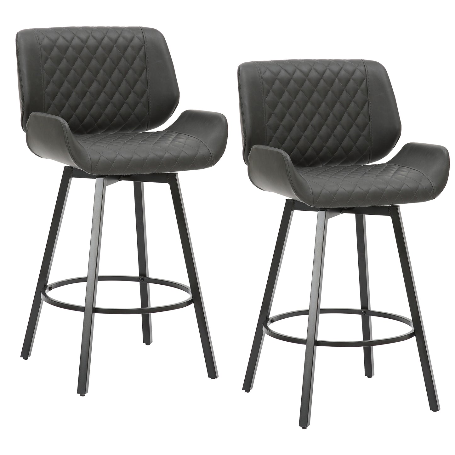 Fraser 26" Counter Stool, set of 2, with Swivel in Vintage Charcoal Faux Leather and Black