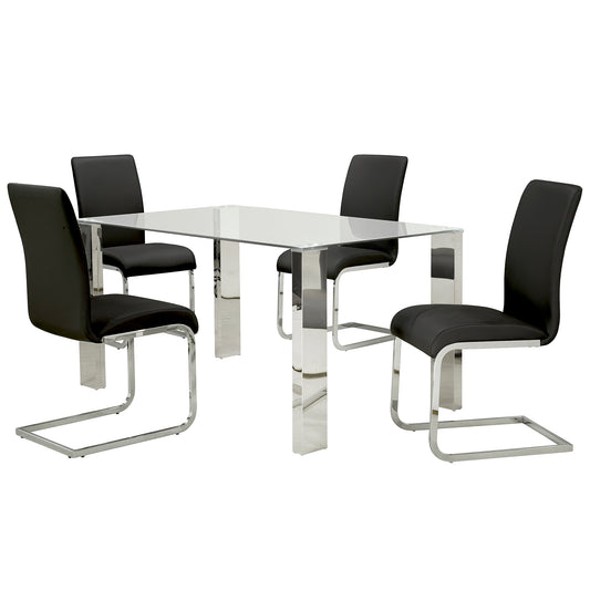 Frankfurt/Maxim 5pc Dining Set in Chrome with Black Chair