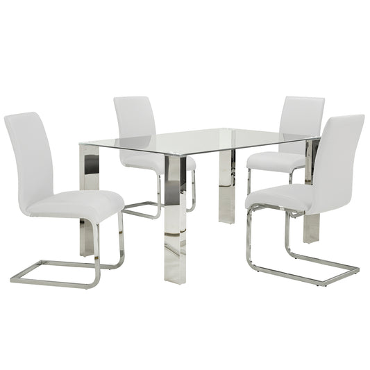 Frankfurt/Maxim 5pc Dining Set in Chrome with White Chair