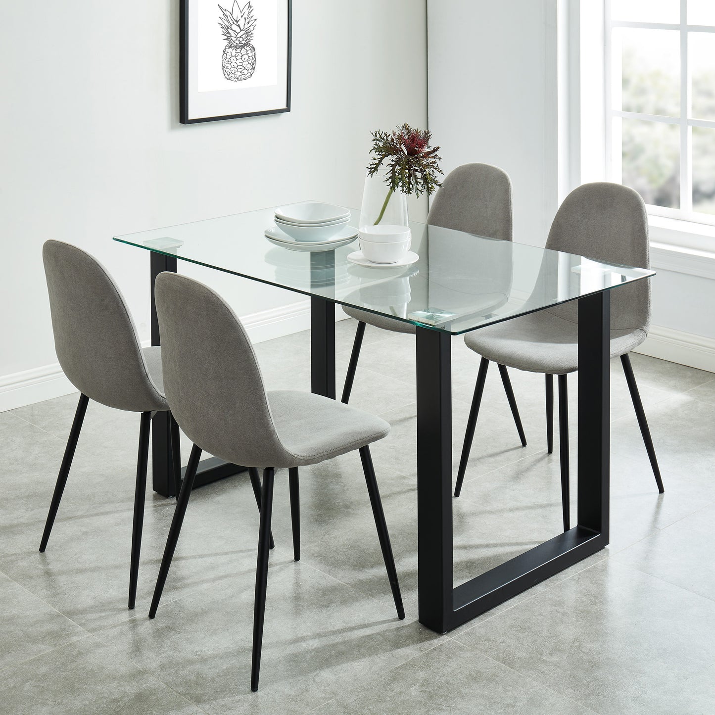 Franco/Olly 5pc Dining Set in Black with Grey Chair