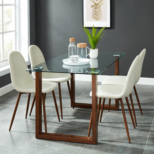 Franco/Lyna 5pc Dining Set in Walnut with Beige Chair