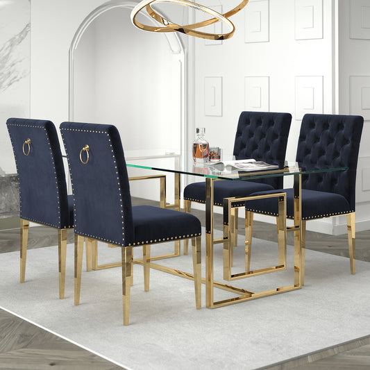 Eros/Azul 5pc Dining Set in Gold with Black Chair