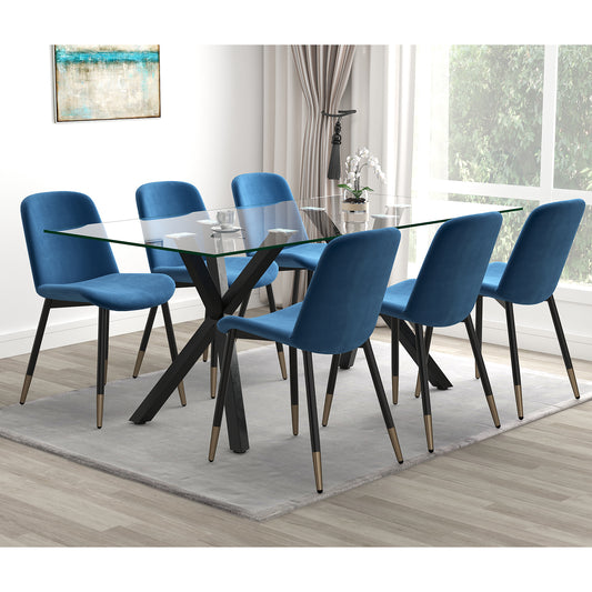 Stark/Gabi 7pc Dining Set in Black with Blue Chair