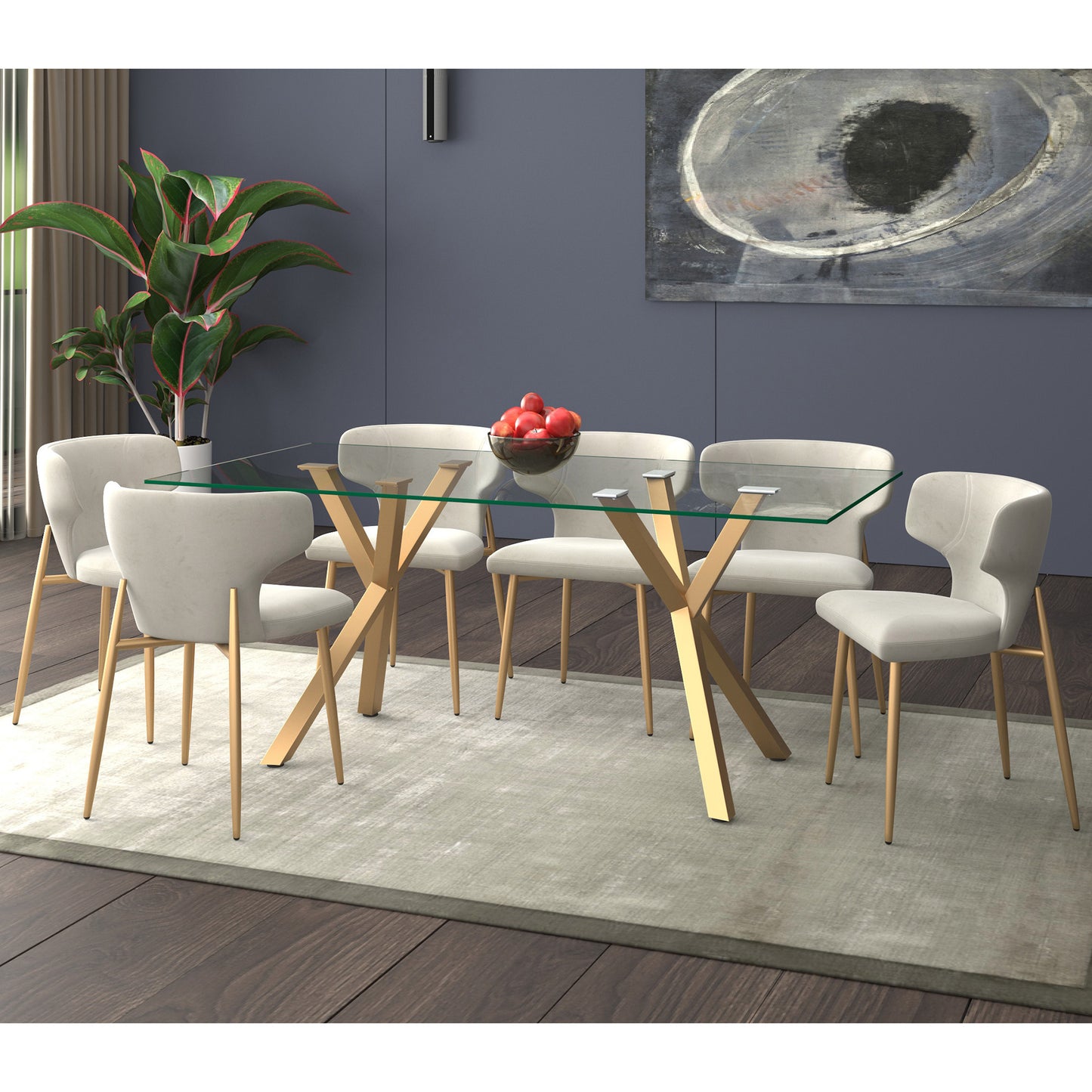 Stark/Akira 7pc Dining Set in Aged Gold with Grey Chair