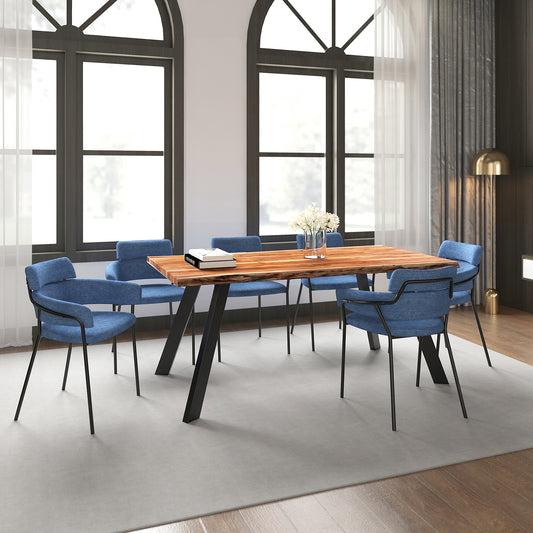 Virag/Axel 7pc Dining Set in Natural with Blue Chair