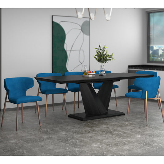 Eclipse/Akira 7pc Dining Set in Black with Blue Chair