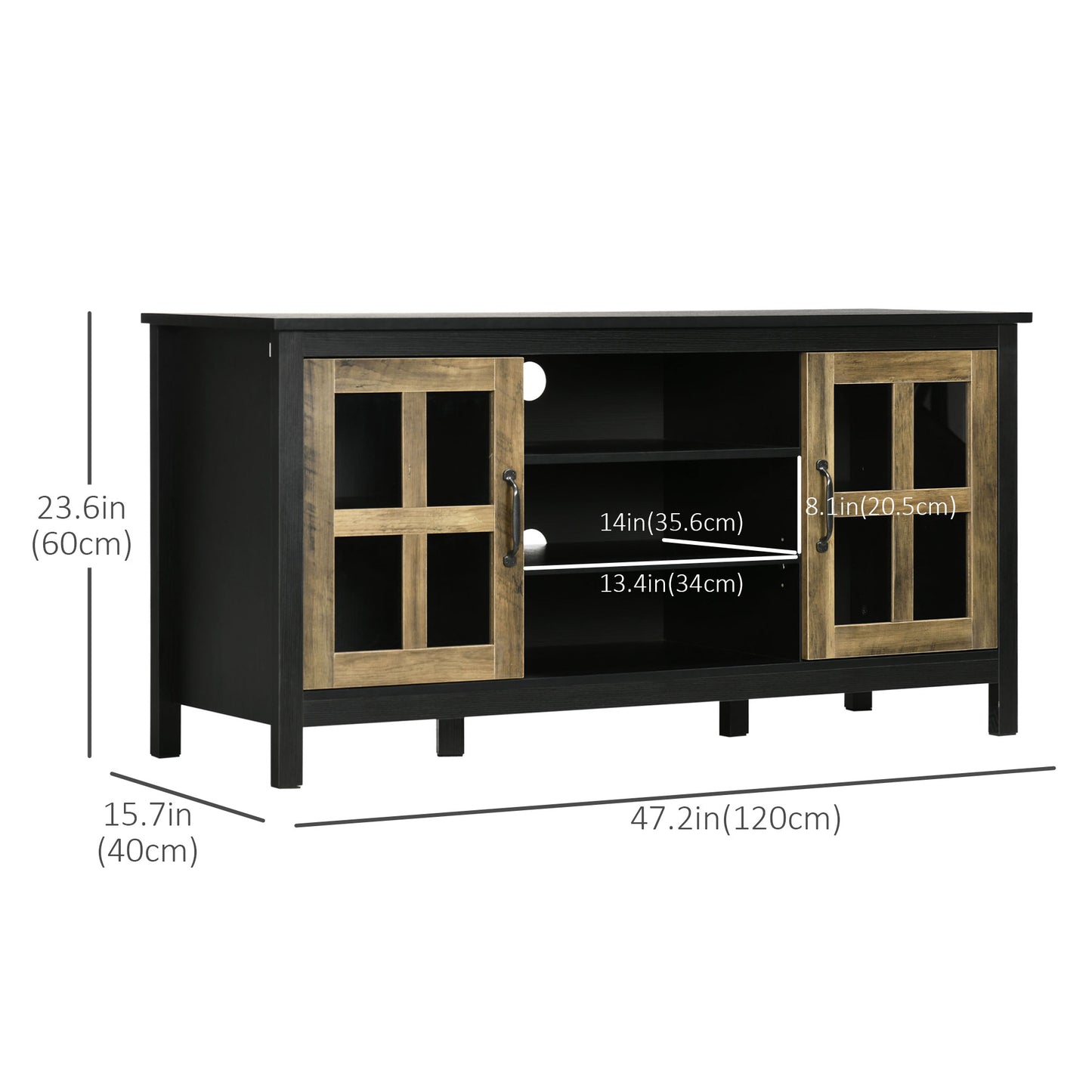 TV Stand Cabinet for TVs up to 55 Inches, Entertainment Center with Ajustable Shelves and Doors for Living Room, Black