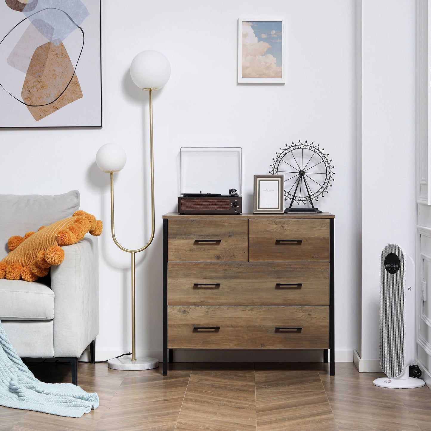 4 Drawer Dresser, Chest of Drawers with Metal Frame and Handles for Living Room, Brown