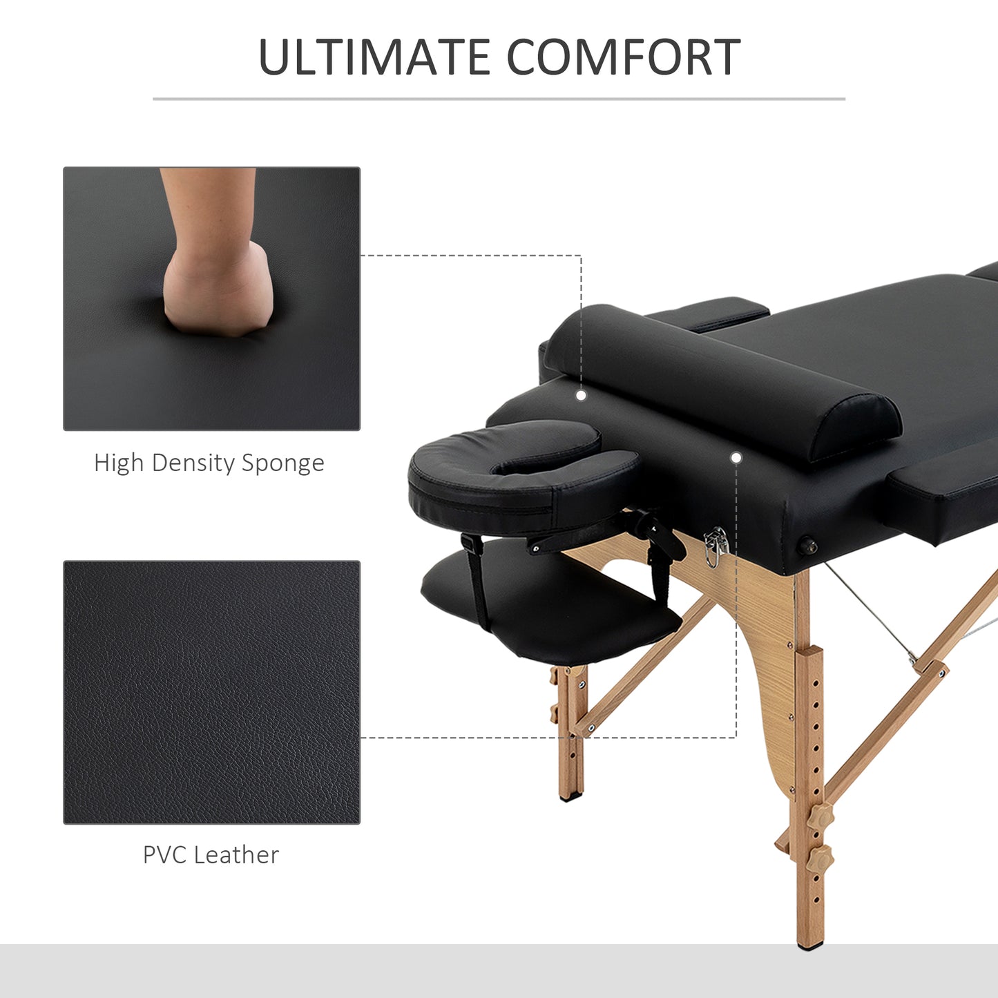 72 Inches Portable Reiki Massage Table 4inch Thickened Pad Folding Adjustable Height Health SPA Tatto Bed Black