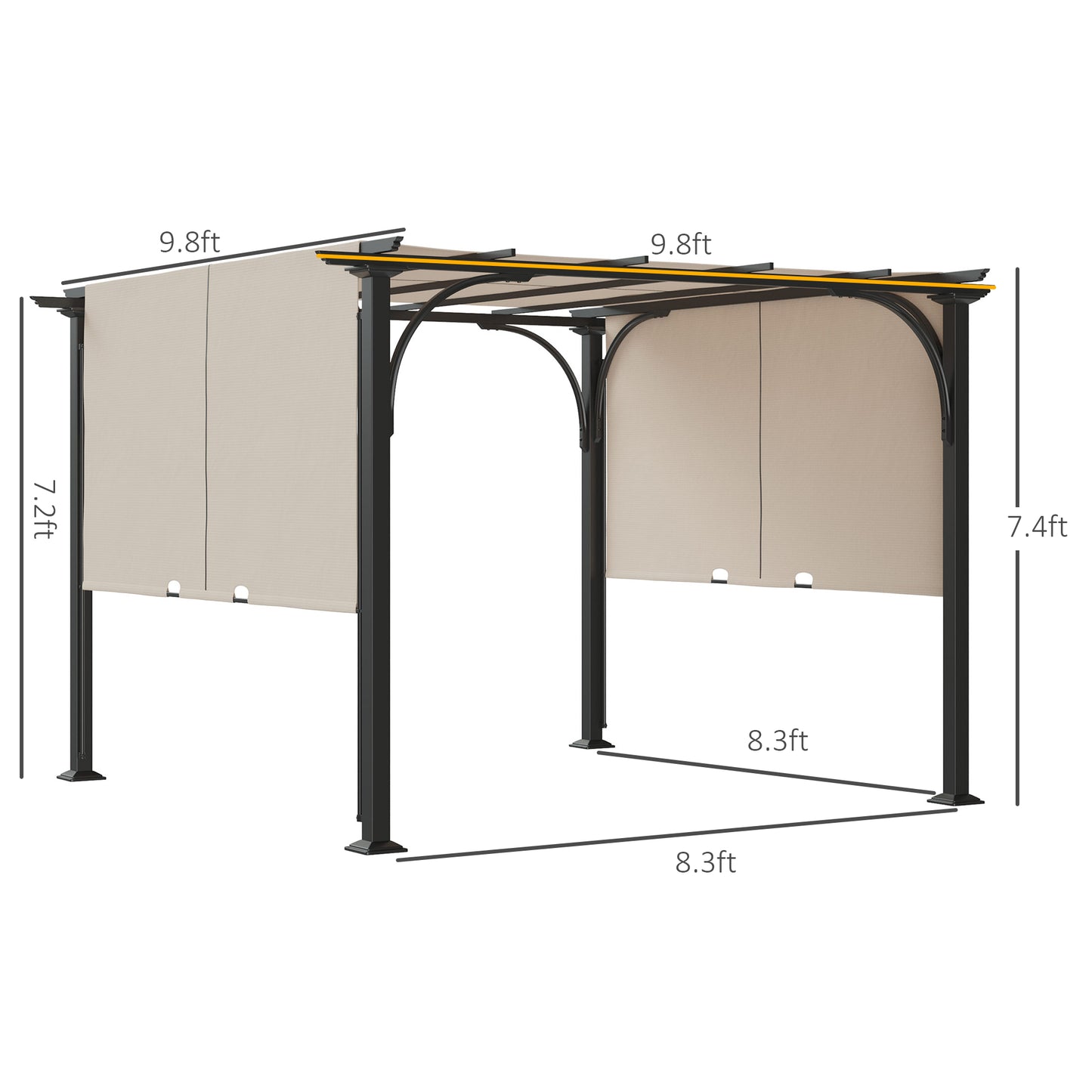 10' x 10' Outdoor Pergola Patio Gazebo Retractable Canopy Sun Shelter with Steel Frame, Beige