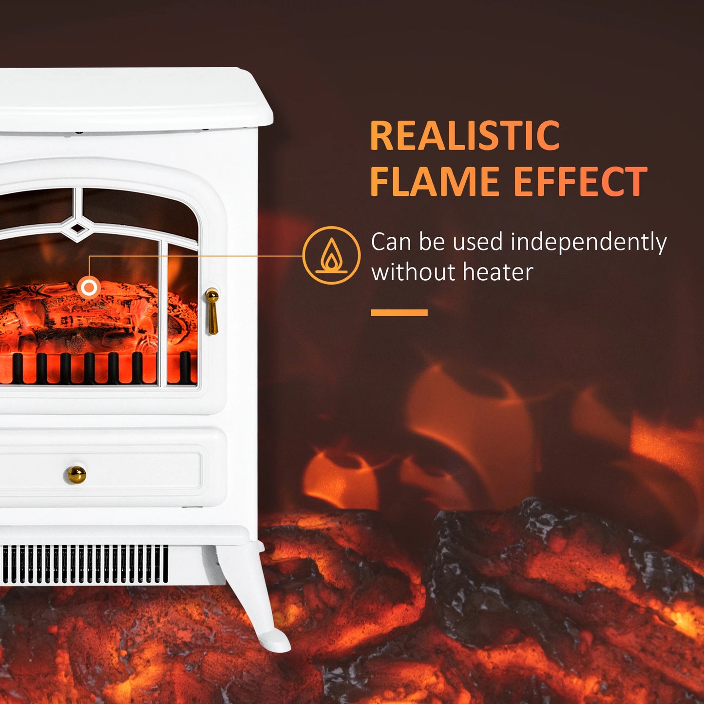 16" Free Standing Electric Fireplace Portable Adjustable Stove with Heater Wood Burning Flame 750/1500W White