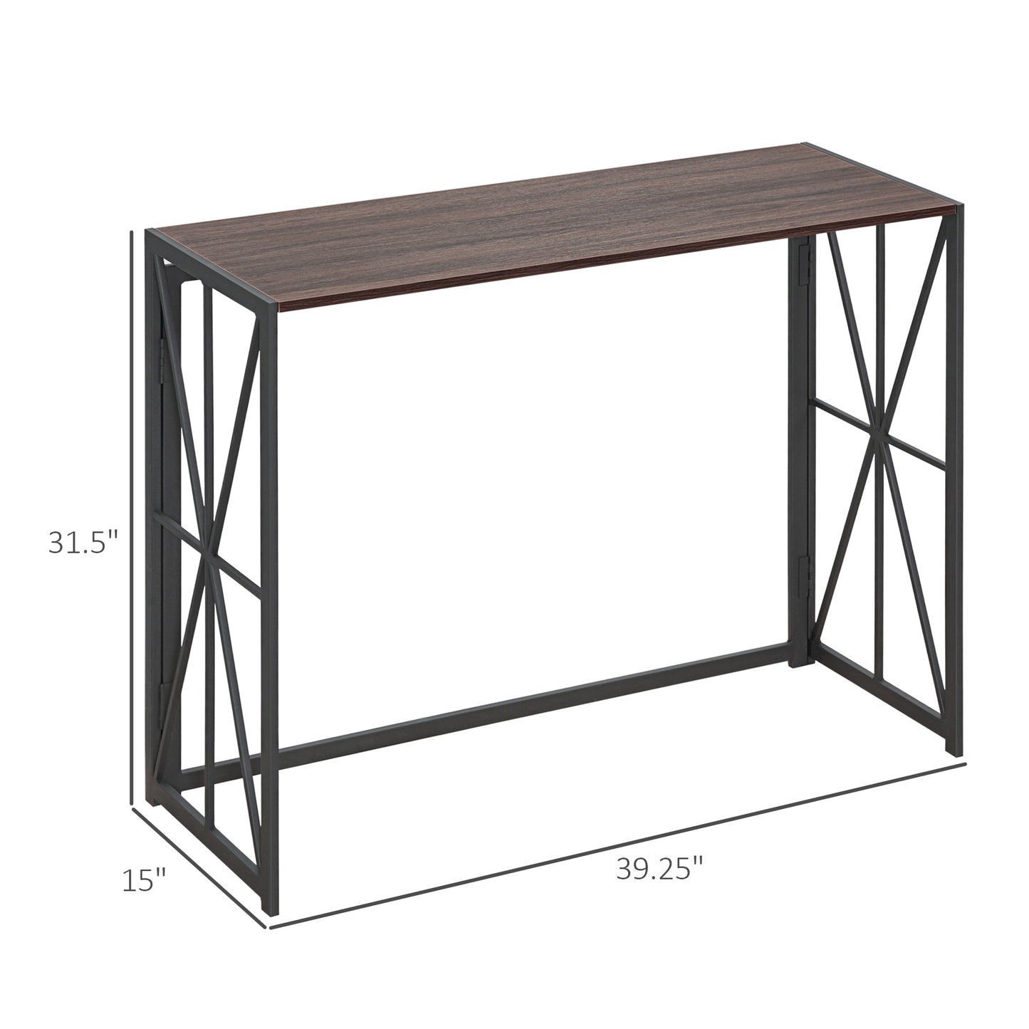 Foldable Console Table, Industrial Sofa Table, Narrow Farmhouse Table with Metal Frame for Living Room, Entryway, Foyer, Brown