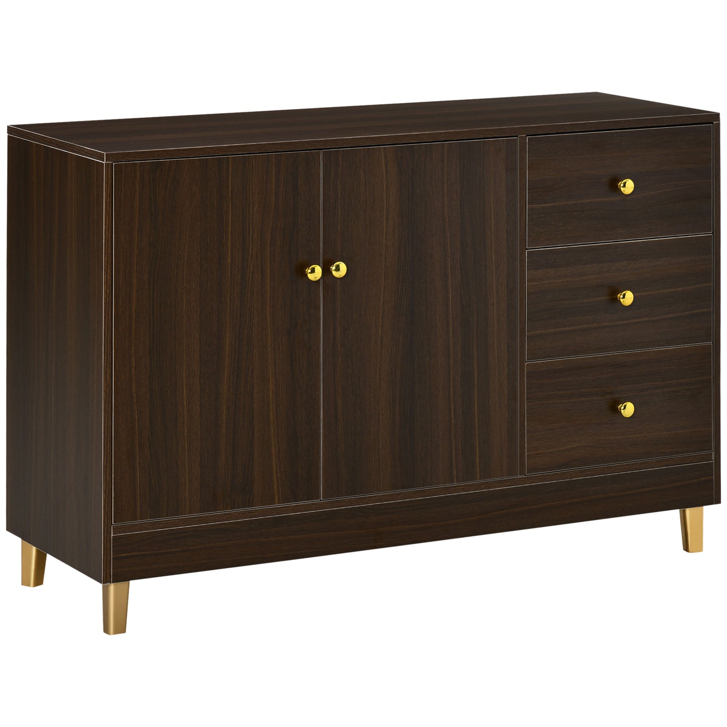 Modern Sideboard, Storage Cabinet, Accent Cupboard with 3 Drawers, Adjustable Shelf for Kitchen, Living Room, Brown