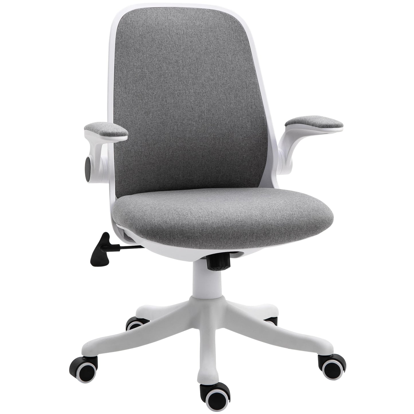 360° Swivel Task Desk Office Chair Breathable Fabric Computer Chair with Flip-up Arms and Adjustable Height, Grey