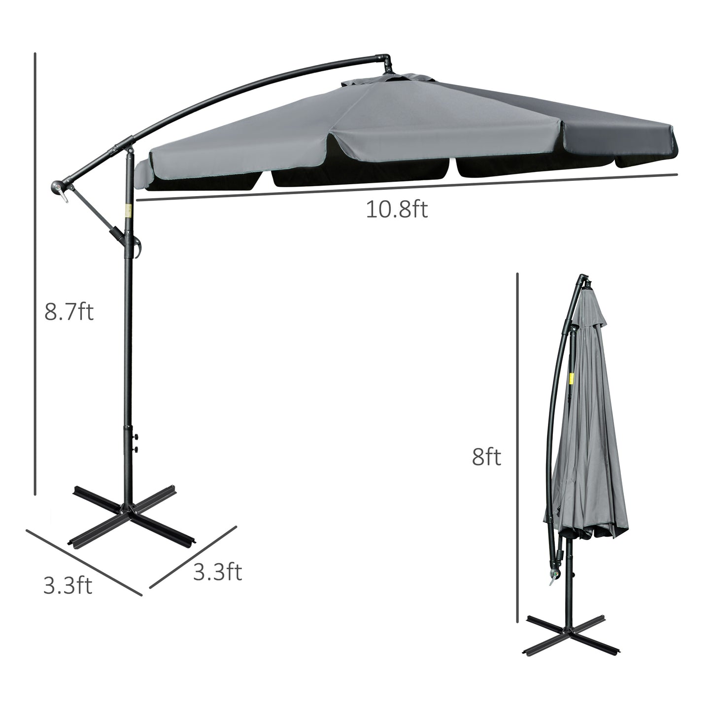 Outsunny 11FT Offset Hanging Patio Umbrella Cantilever Umbrella with Easy Tilt Adjustment, Cross Base and 8 Ribs for Backyard, Poolside, Lawn and Garden, Dark Grey