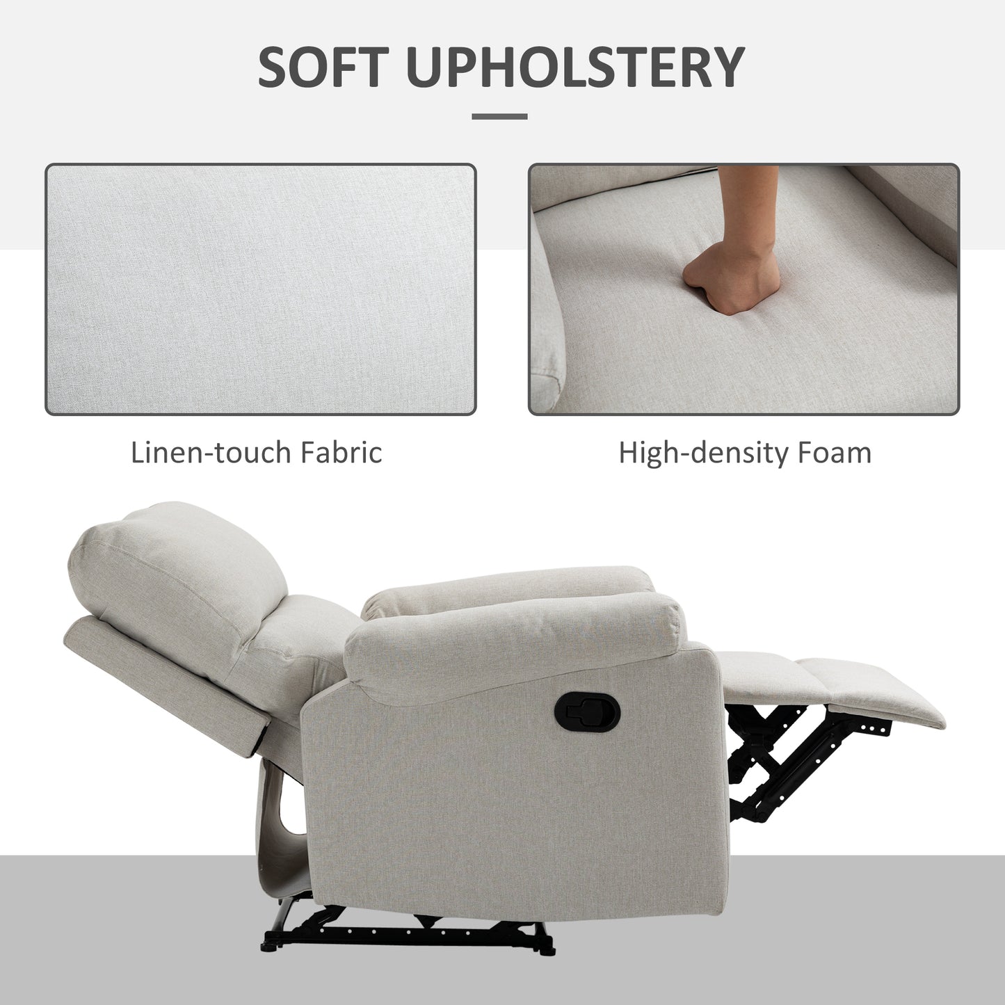 Recliner Sofa Manual Reclining Chair with Footrest Padded Seat for Living Room, Bedroom, Study, Cream White