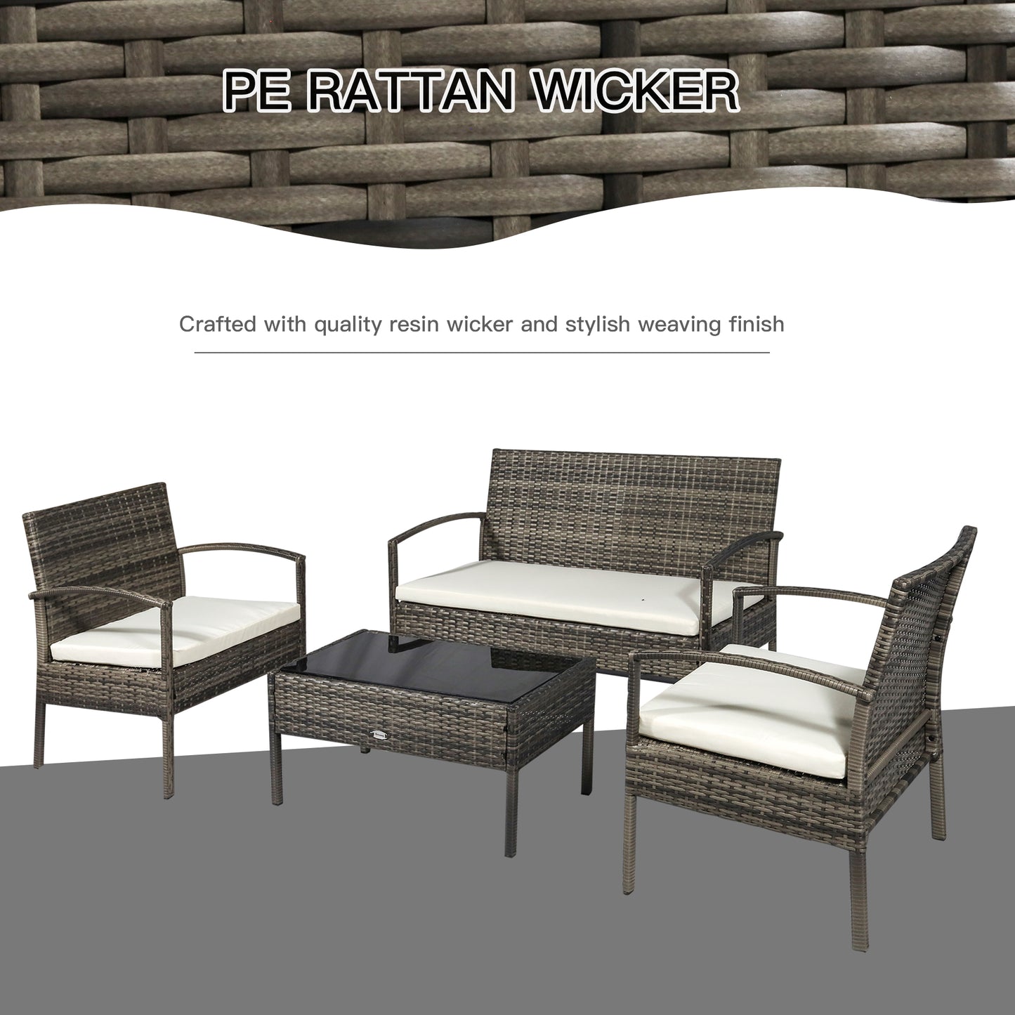 Outsunny 4pcs Outdoor Rattan Wicker Patio Conversation Set Grey