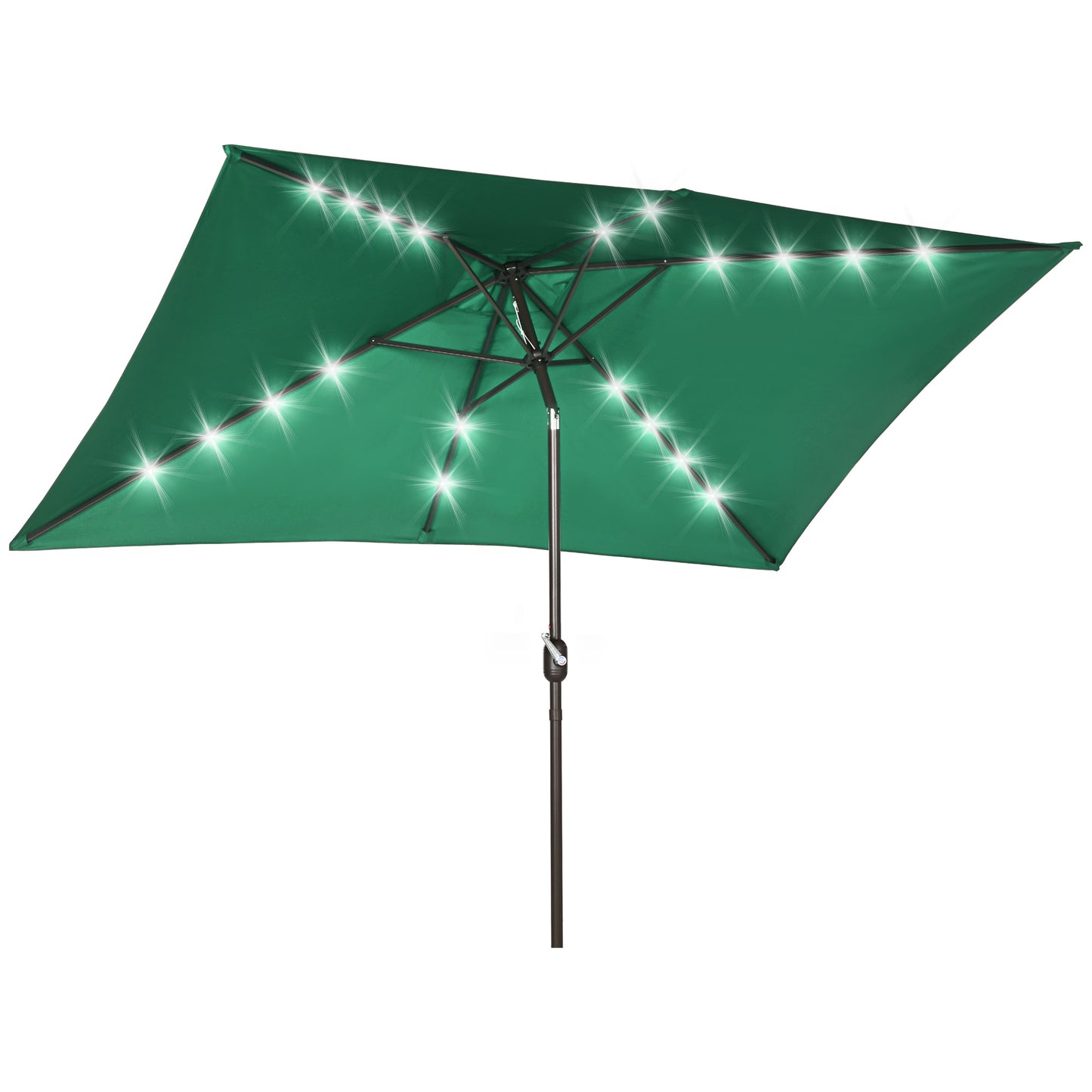 Outsunny 6.5x10ft Patio Umbrella Rectangle Solar Powered Tilt Aluminum Outdoor Market Parasol with LEDs Crank (Dark Green)