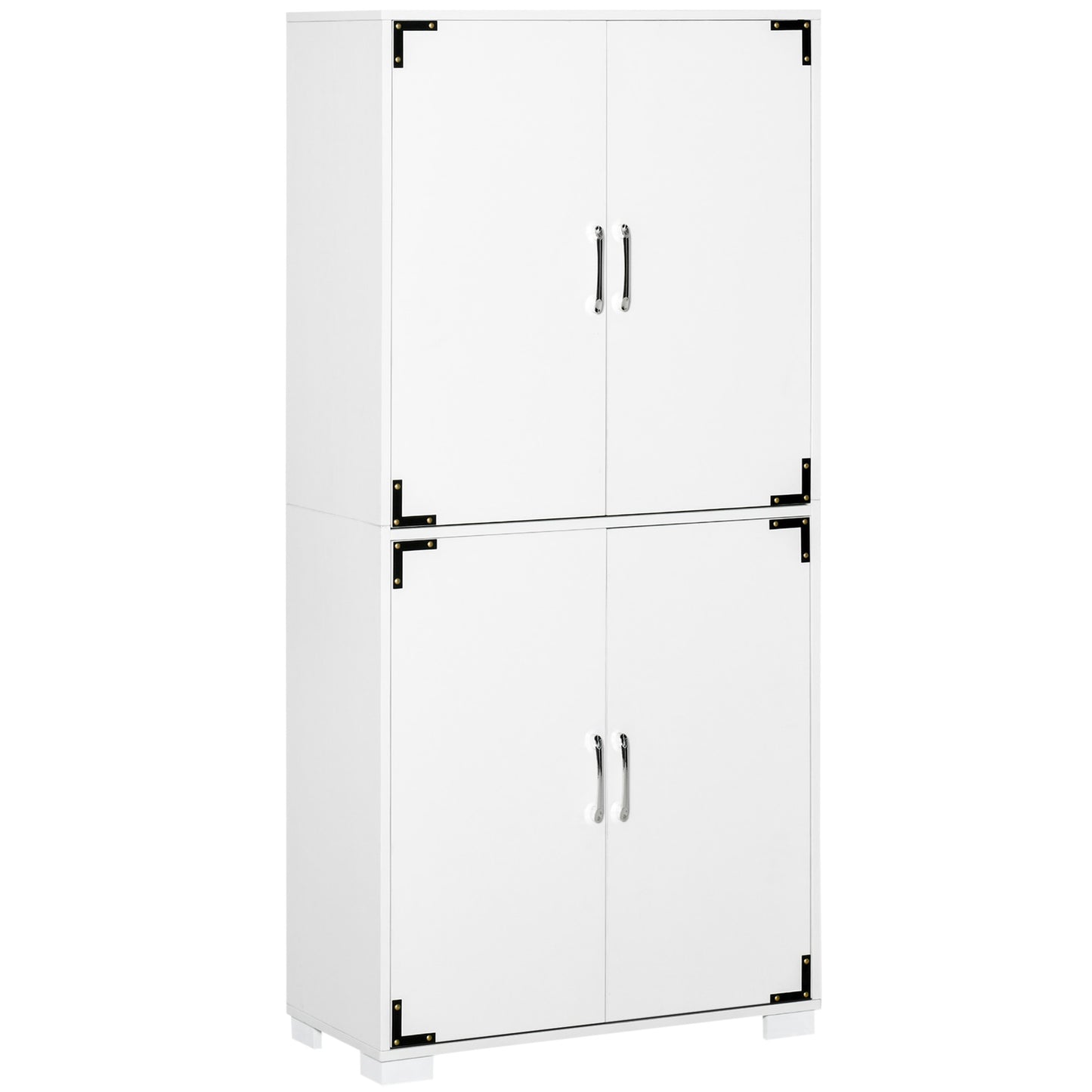 Industrial kitchen Pantry Storage Cabinet with 4 Doors, Cupboard with Shelves for Bedroom and Living Room, White