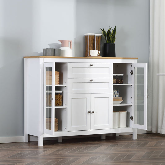 Modern Buffet Cabinet Sideboard with Storage Cupboard Glass Doors and Adjustable Shelves for Kitchen Living Room Oak White