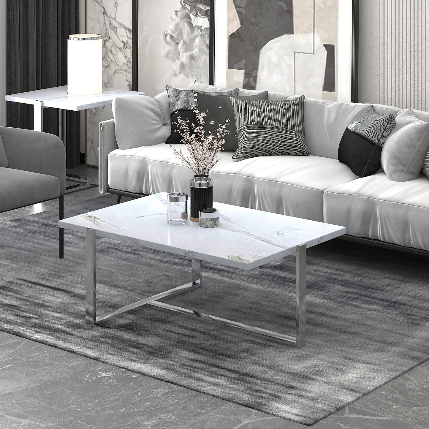 Veno Coffee Table in White and Silver