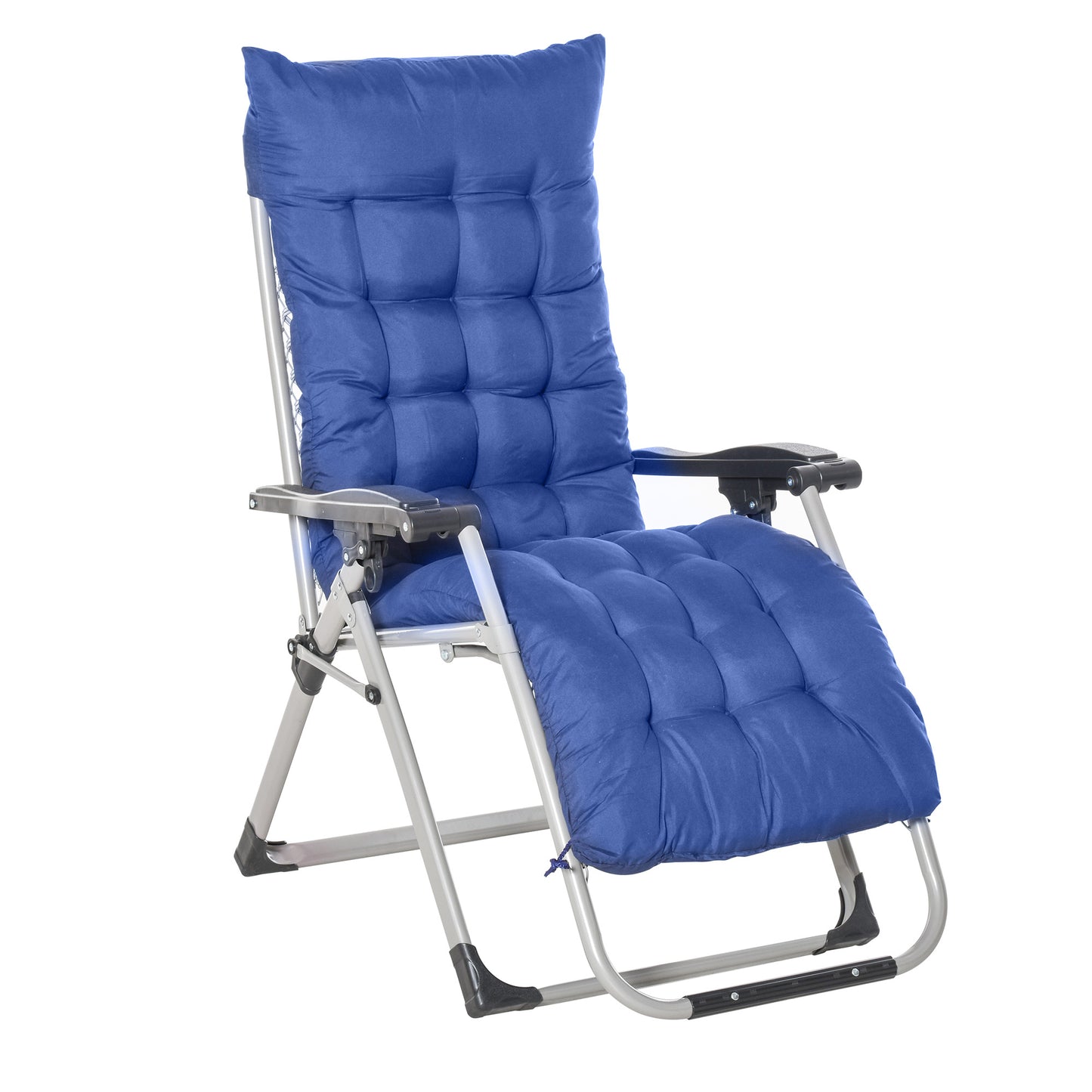 Outsunny Reclining Zero Gravity Chair Folding Garden Sun Lounger with Cushion Headrest Blue