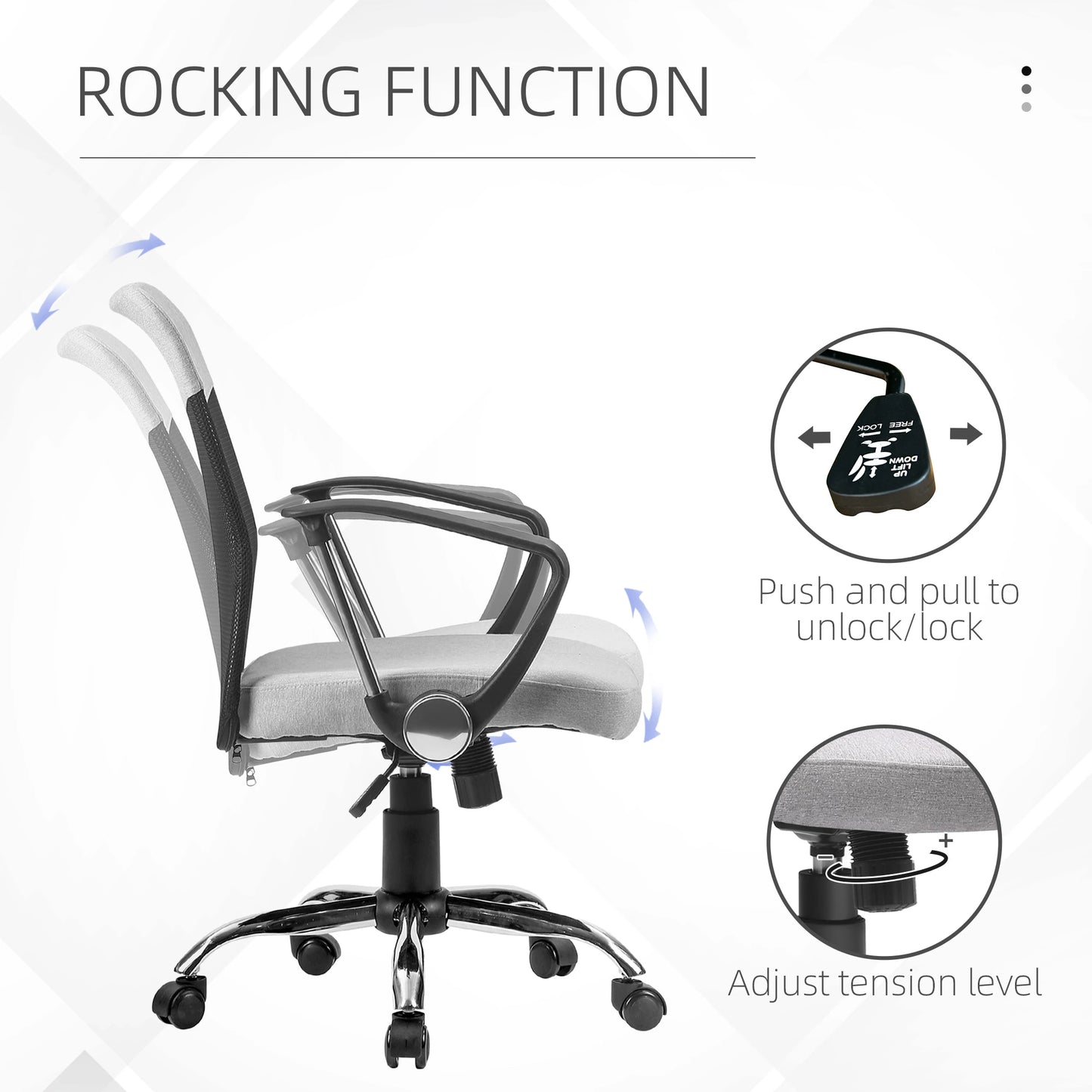 Ergonomic Office Chair, Mid Back Mesh Chair with Armrests, Adjustable Height, Grey and Black