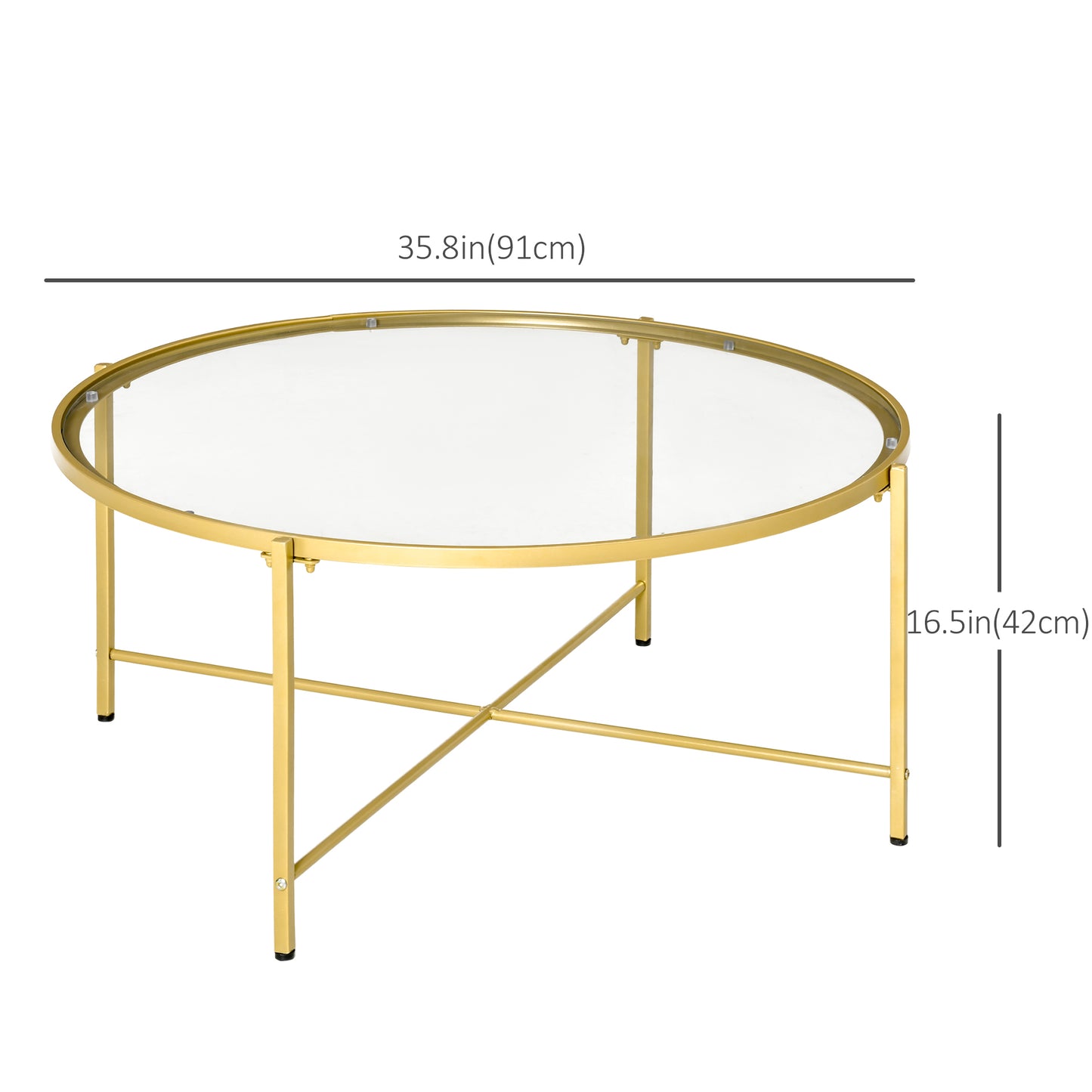 Modern Round Coffee Table with Tempered Glass Tabletop, Accent Side Table, Center Table for Living Room, Gold