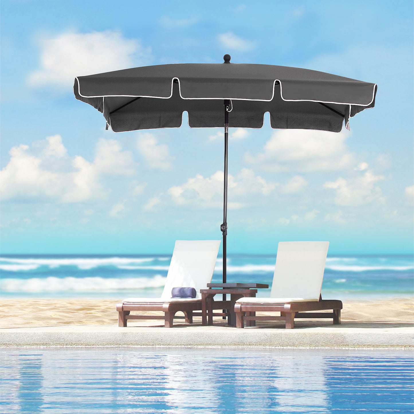 Outsunny 7x4ft Rectangle Tilt Patio Umbrella Outdoor Sunshade Canopy UV Protection Grey