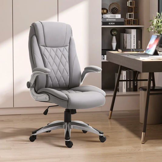 High-Back Office Chair Executive Swivel Computer Desk Chair, with PU Leather, Flip-up Armrest, Grey