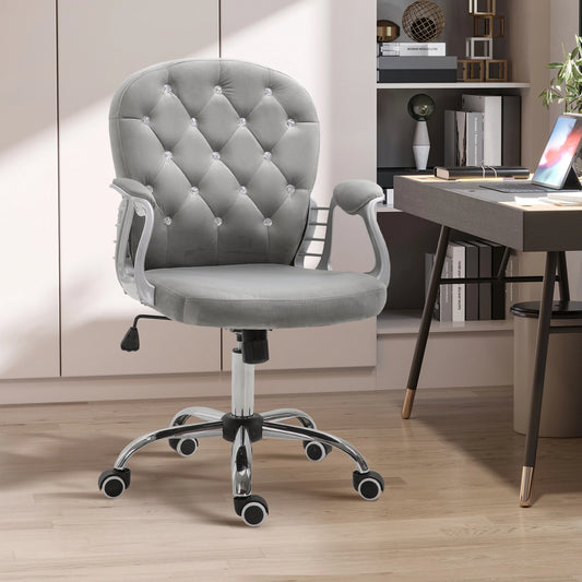 Vinsetto Vanity Middle Back Office Chair Tufted Backrest Swivel Rolling Wheels Task Chair with Height Adjustable Comfortable with Armrests