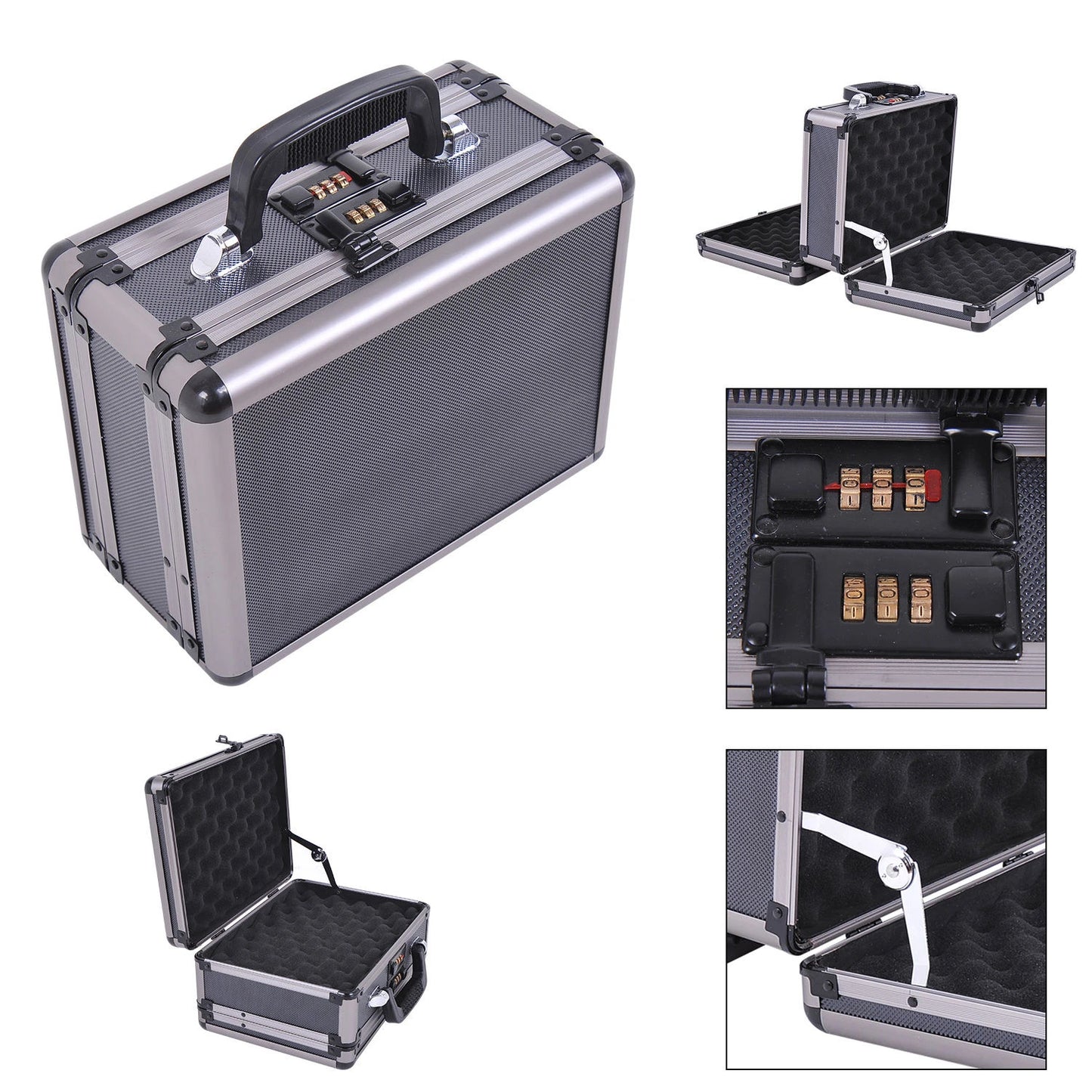 Double Locking Sided Hard Pistol Handgun Case Gun Safe Carry Storage Box with Code Set