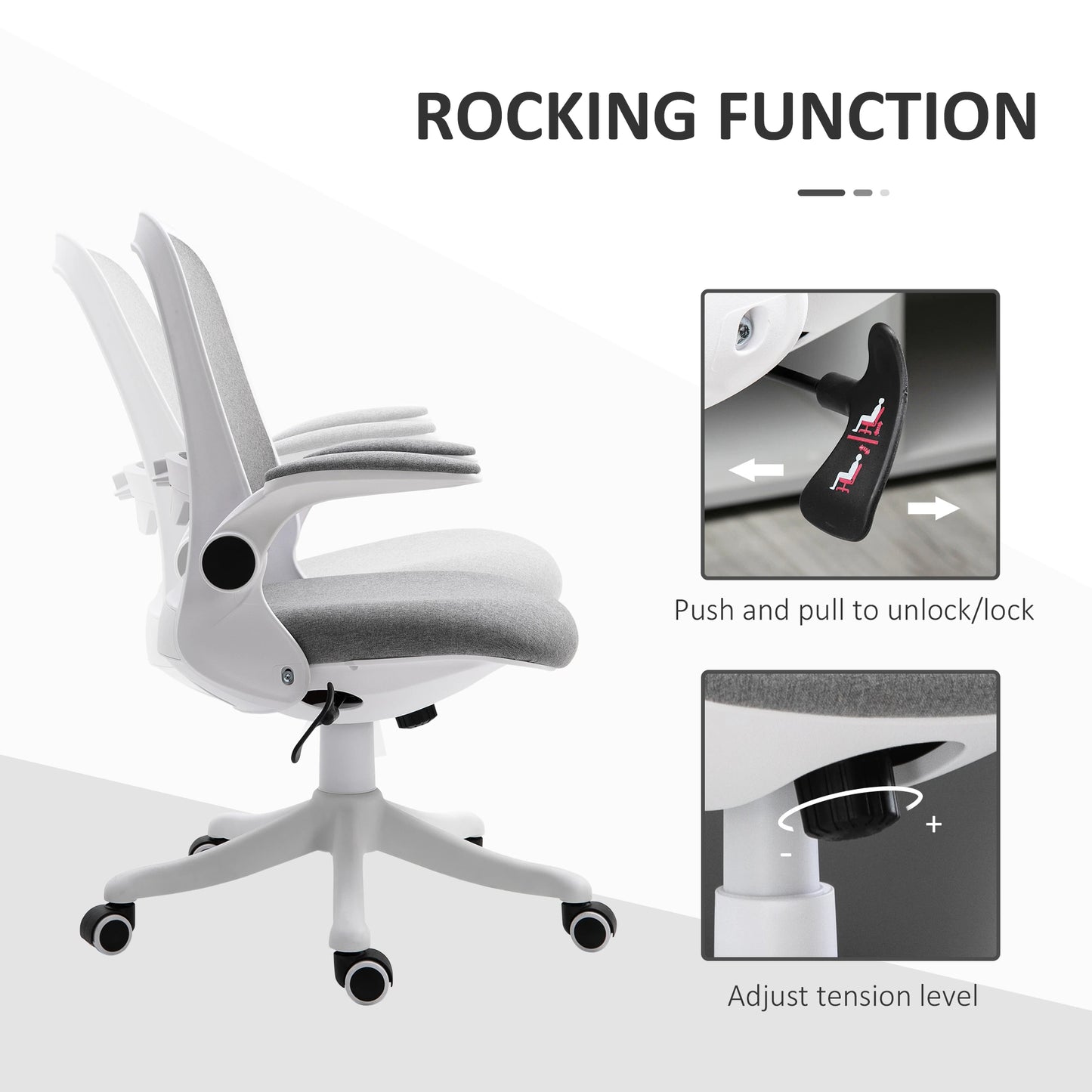 360° Swivel Task Desk Office Chair Breathable Fabric Computer Chair with Flip-up Arms and Adjustable Height, Grey