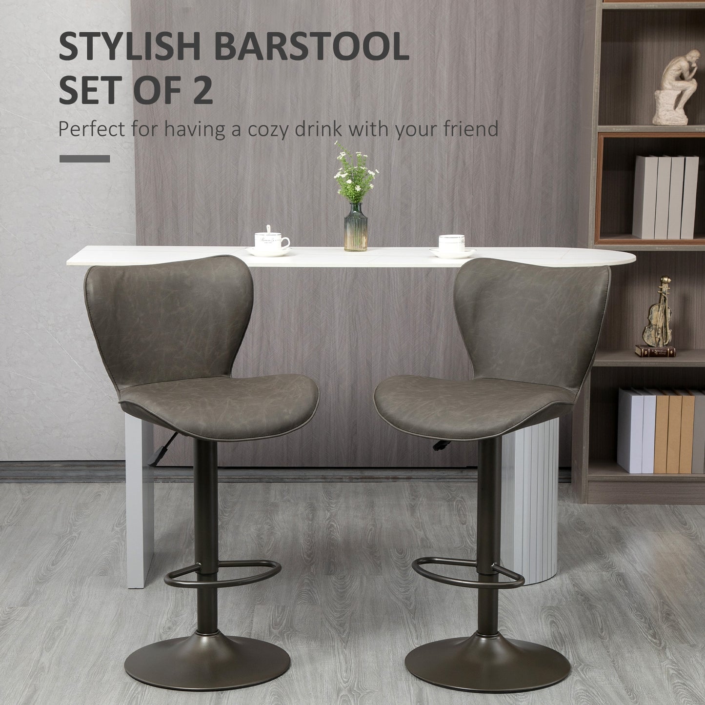 Swivel Bar Stools Set of 2, Adjustable Counter Height Bar Stools with Round Steel Base, Footrest, ‎Dark Grey