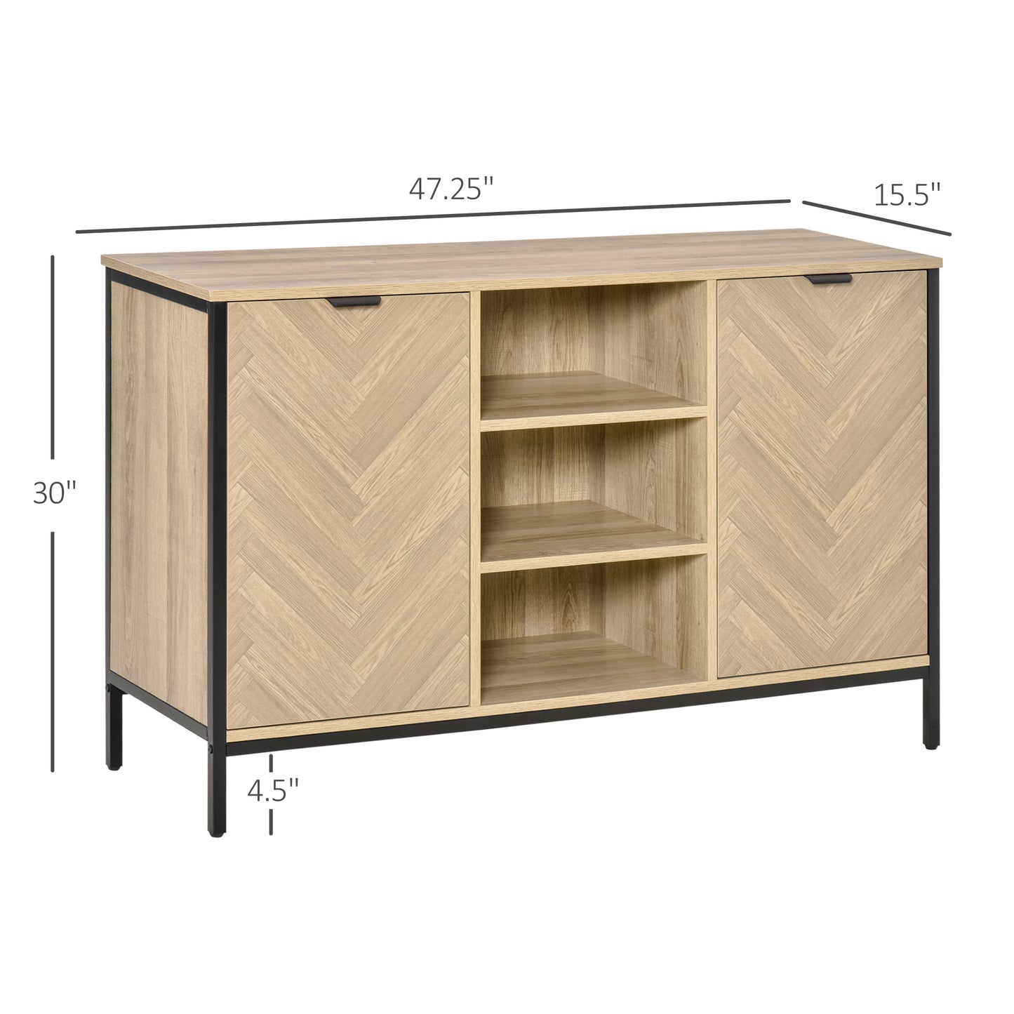 Sideboard Buffet Storage Cabinet Cupboard with 2 Doors and Adjustable Shelves for Dining Room, Kitchen, Living Room, Oak Tone