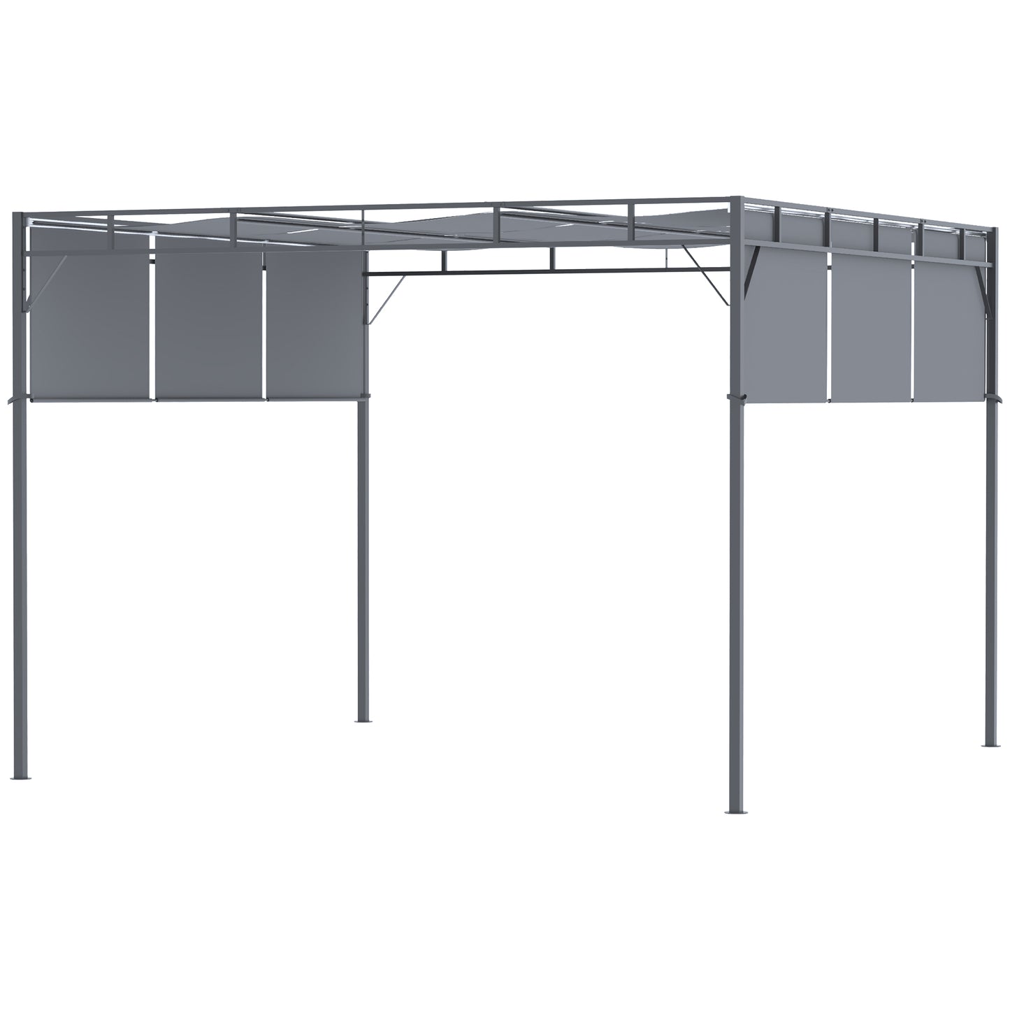 10' x 10' Retractable Pergola Canopy Patio Gazebo Sun Shelter with Steel Frame for Outdoor, Dark Grey